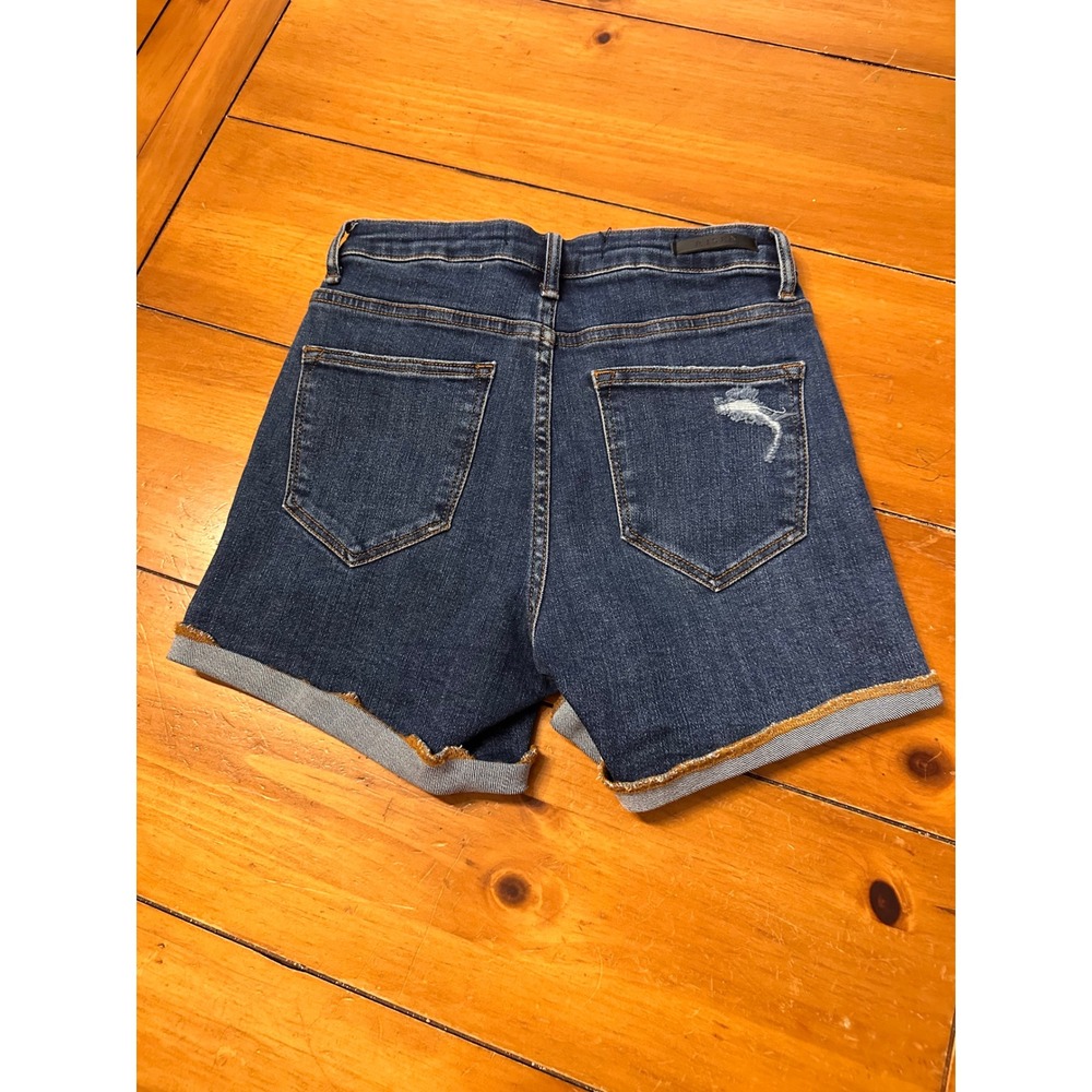 Risen Los Angeles High Rise Distressed Button Fly Denim Shorts Dark Wash Small - Picture 7 of 9